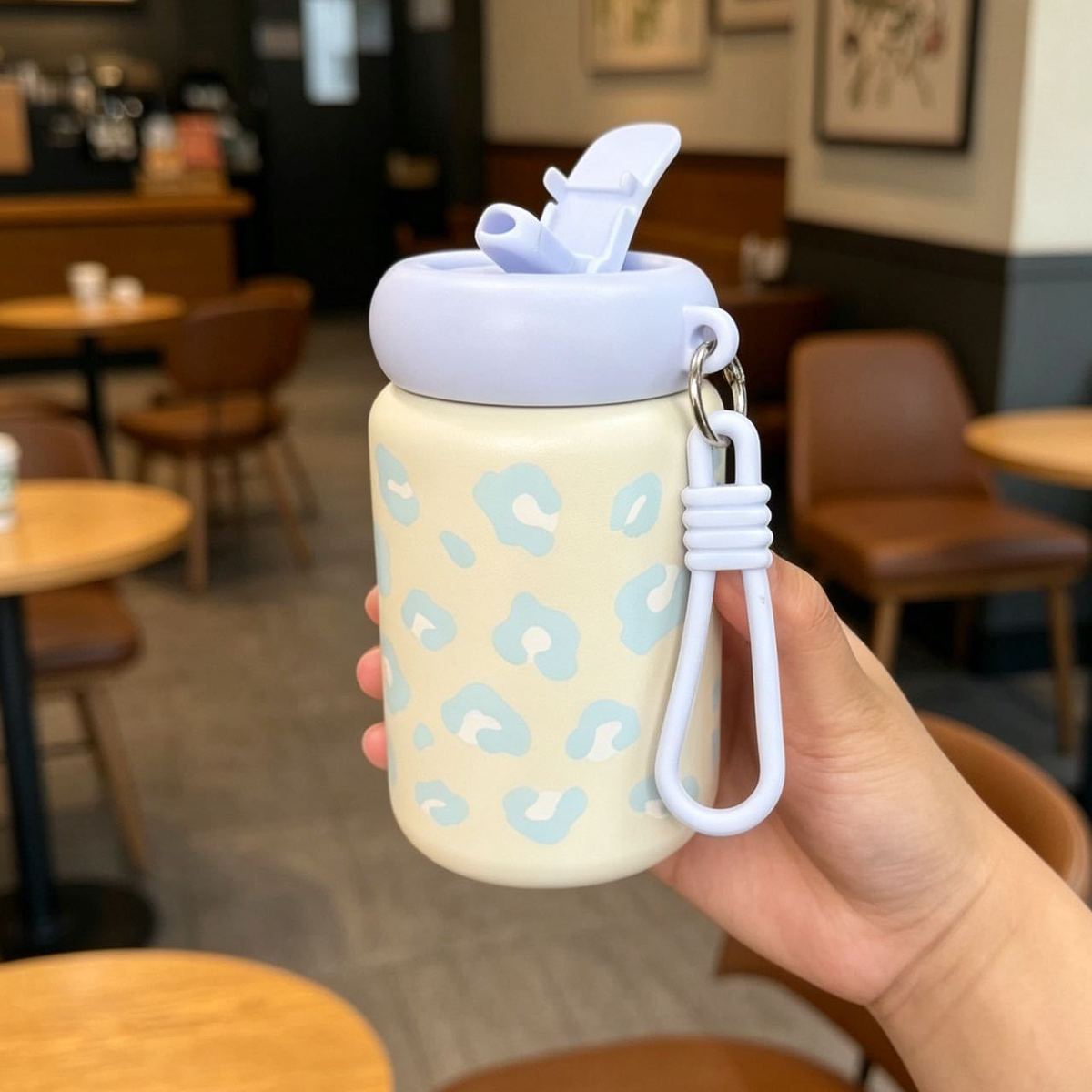 Thermos cups for girls, niche, high-appearure-level students, portable outdoor leopard print straw cups, stainless steel cups pic 11
