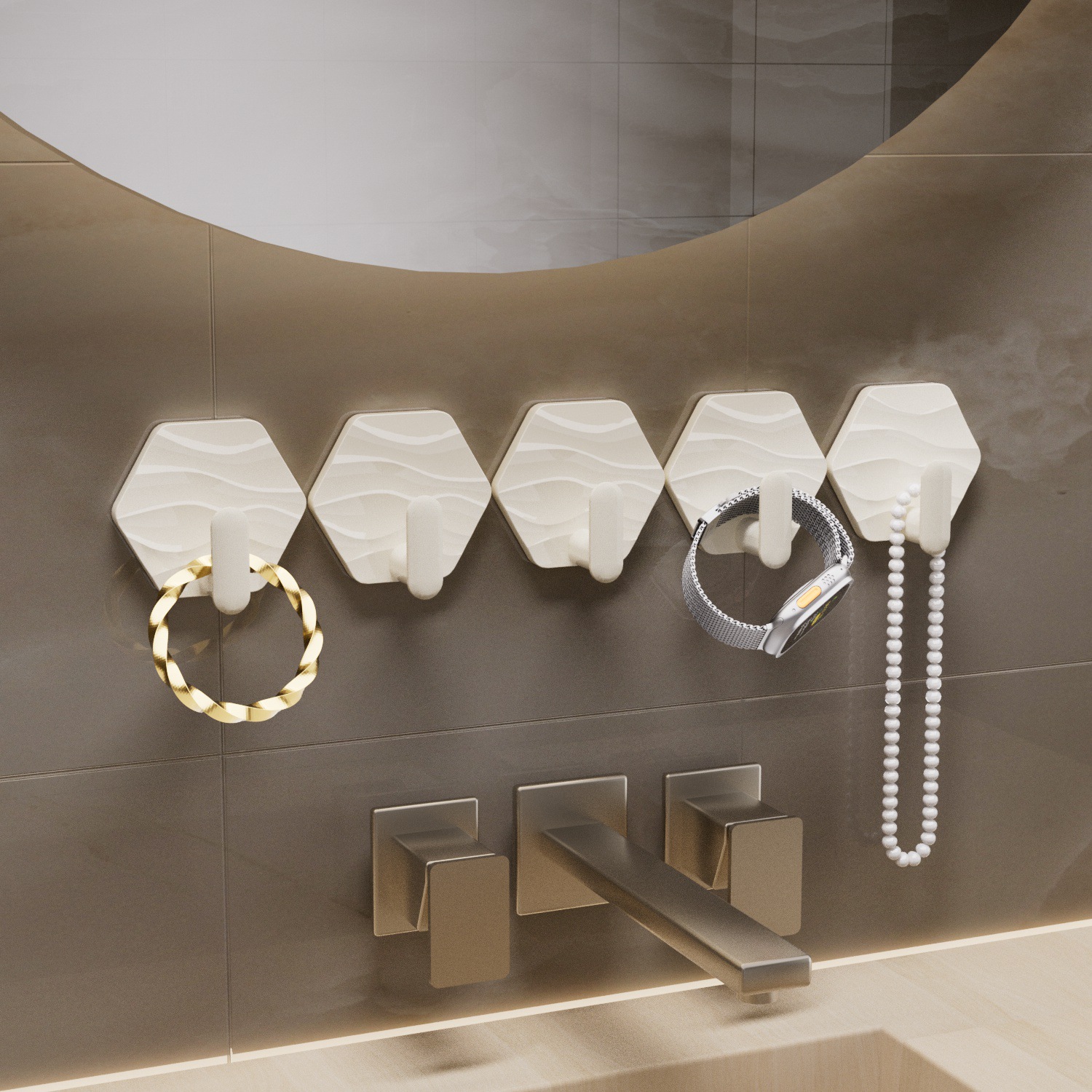 家用六边形水波纹挂钩免打孔浴室门后无痕挂钩卫生间粘胶圆形挂钩详情9