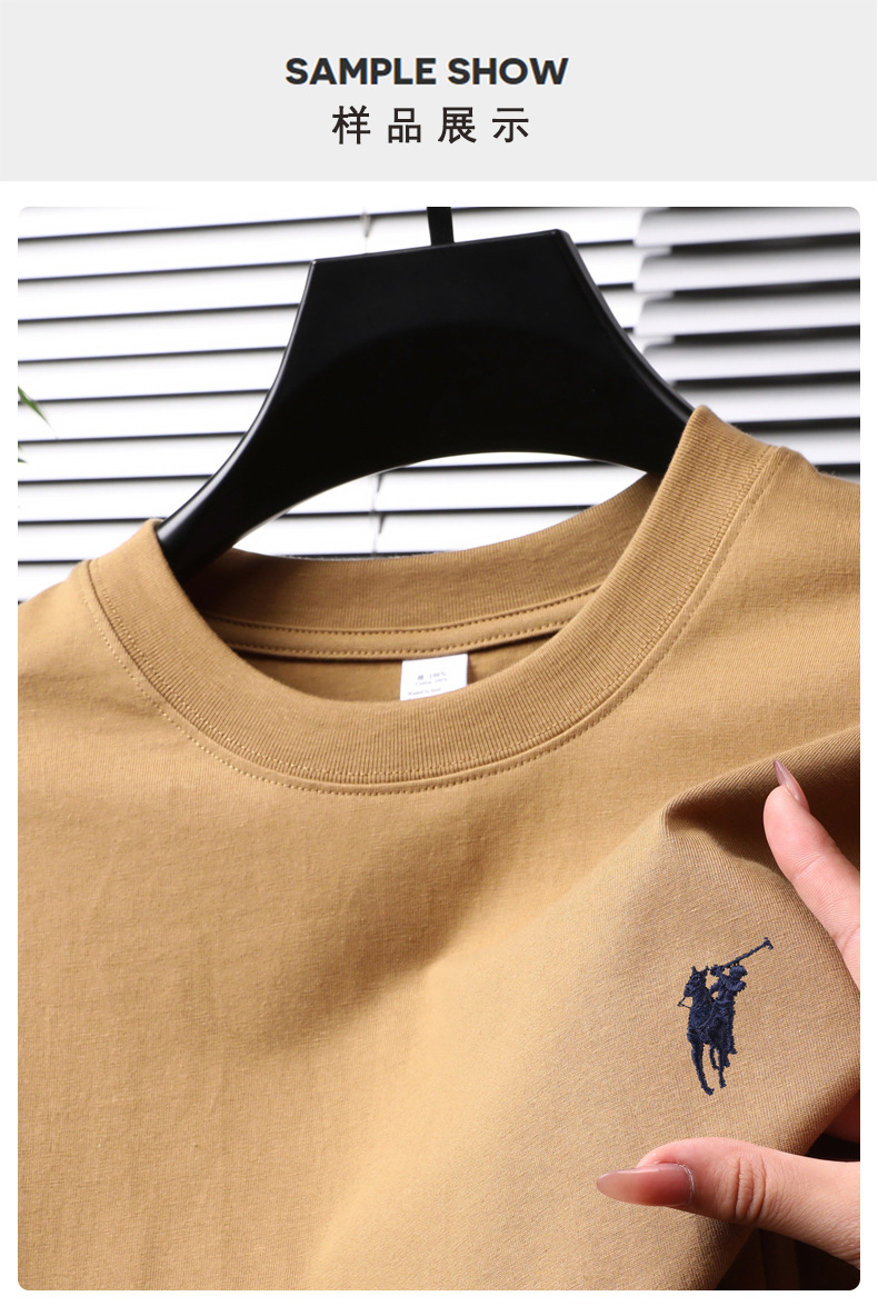 跨境纯棉绣花短袖男士t恤2025夏季新款休闲透气圆领半袖薄款体恤详情15