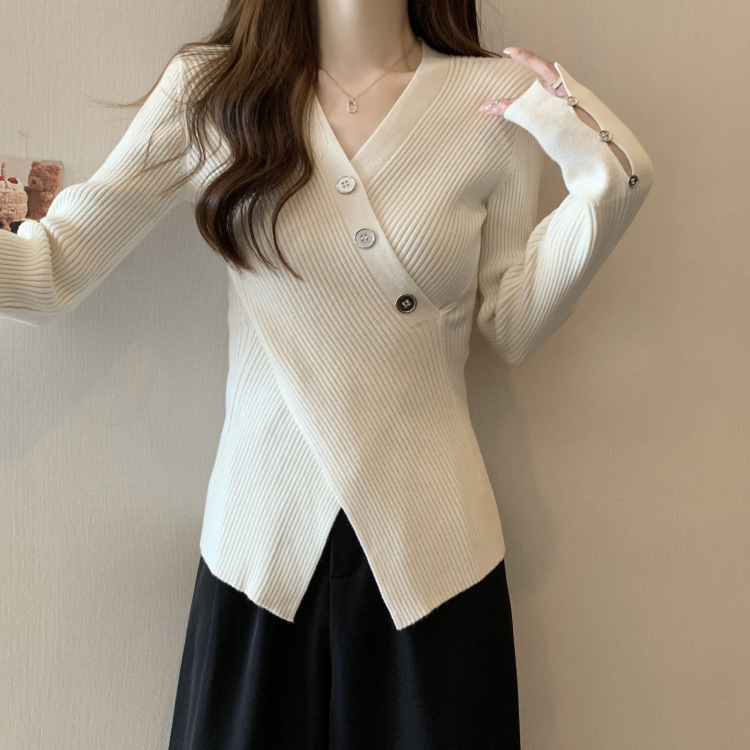 秋装女装V领毛衣套头针织衫设计感显瘦内搭秋季毛衣女外贸开衫女详情17