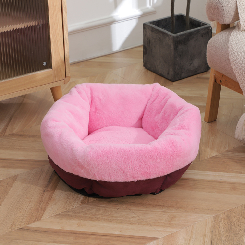 Winter fleece thickened pet sleeping beds, thickened rabbit fur turned out, pet round beds, thickened anti-slip bottom dog beds wholesale pic 16