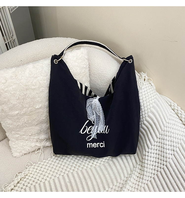 自制夏季大容量刺绣帆布包ins风简约字母通勤百搭纯棉单肩包详情8