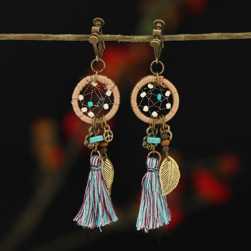 螺旋无痛耳夹女民族风复古长款流苏耳坠波西米亚耳环无耳洞耳饰品详情24