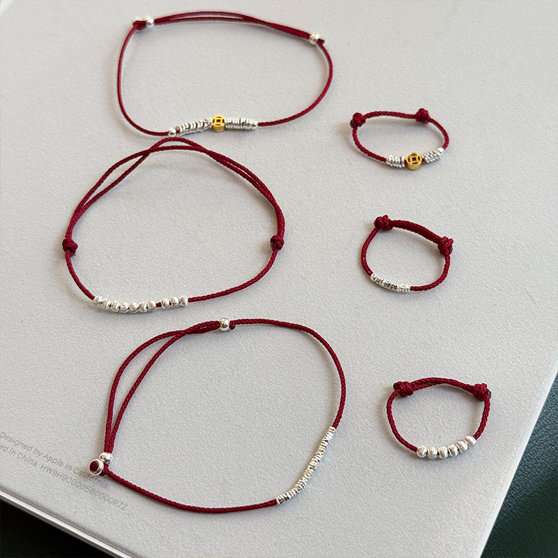 红绳套装s925纯银手工编织碎银子红绳手链女抽拉式可调节手串详情10