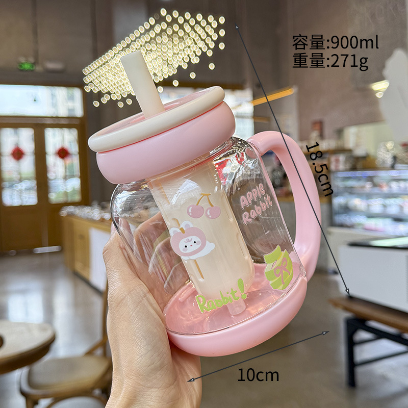 百利友夏季花茶杯900ML可爱杯子女生办公室咖啡杯便携塑料水杯详情3