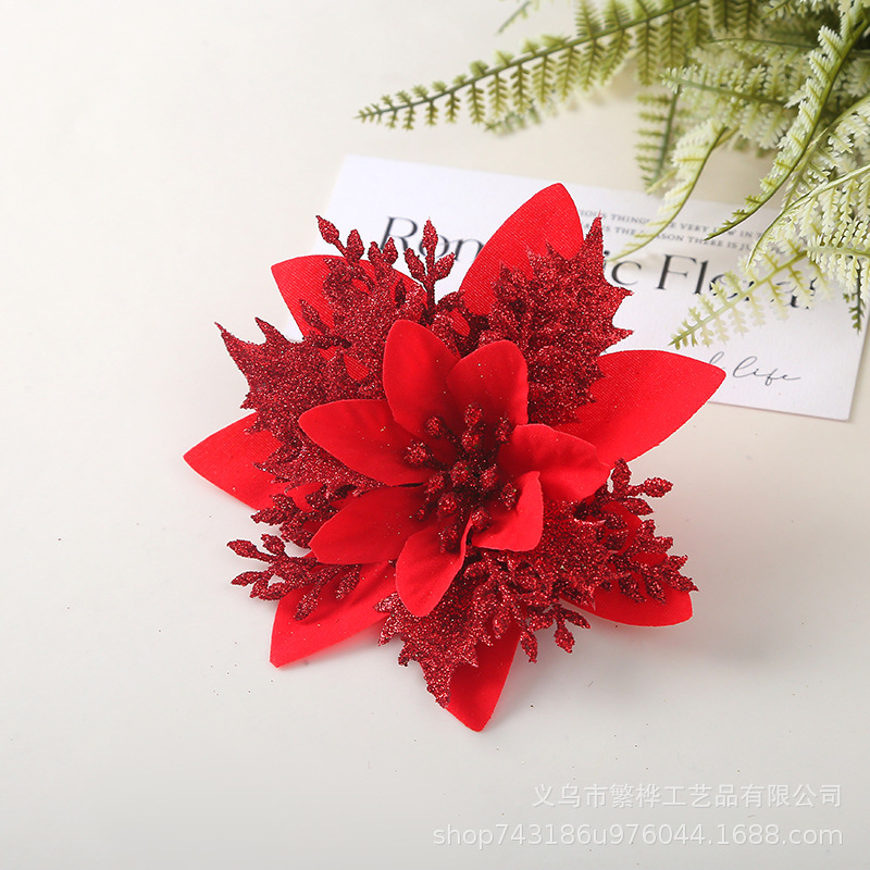 圣诞节金粉圣诞花 圣诞树仿真花装饰配件 商场酒店橱窗场景布置详情5