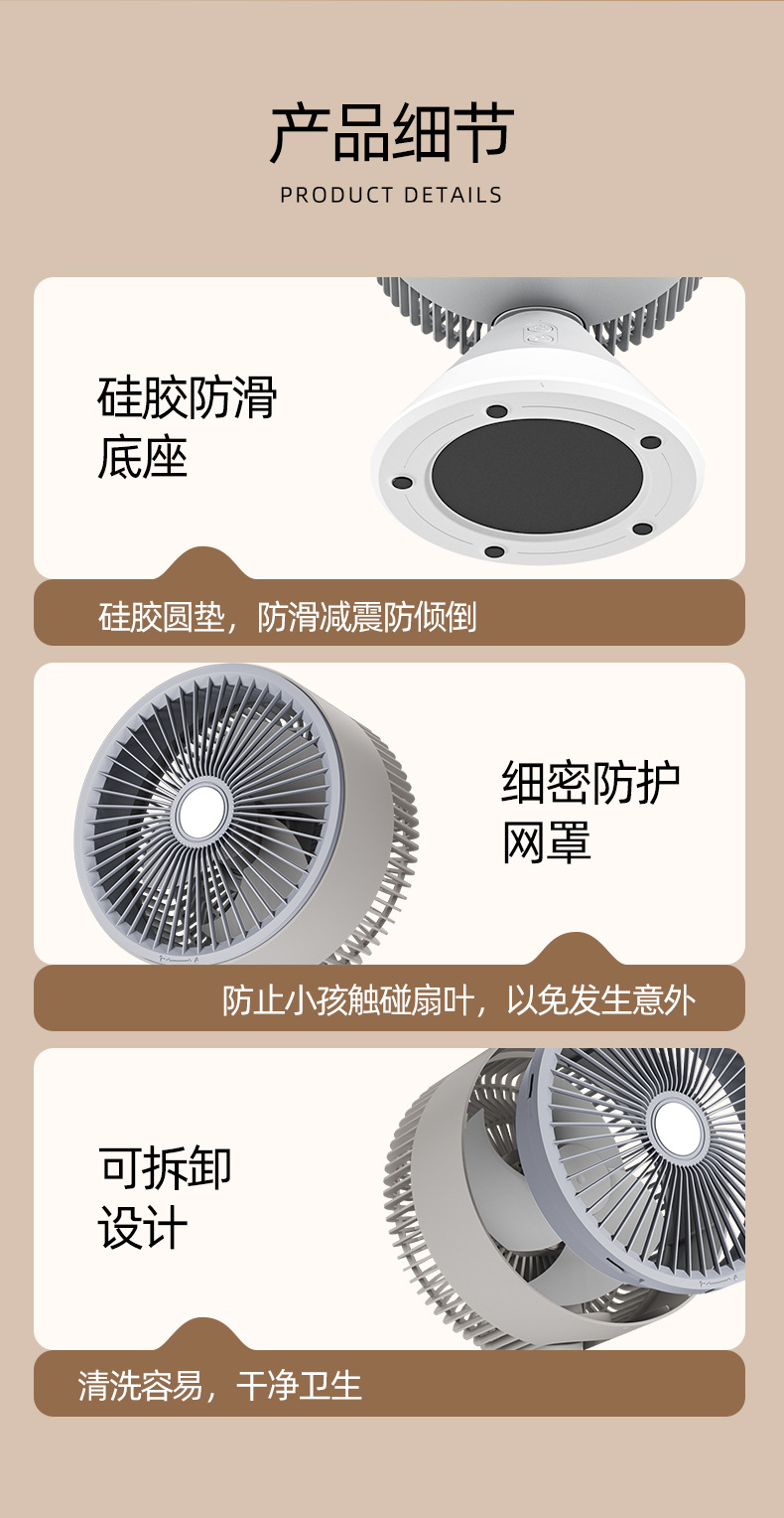 双头循环扇桌面台式夹子风扇露营风扇灯光可定时电风扇宿舍挂壁风详情29