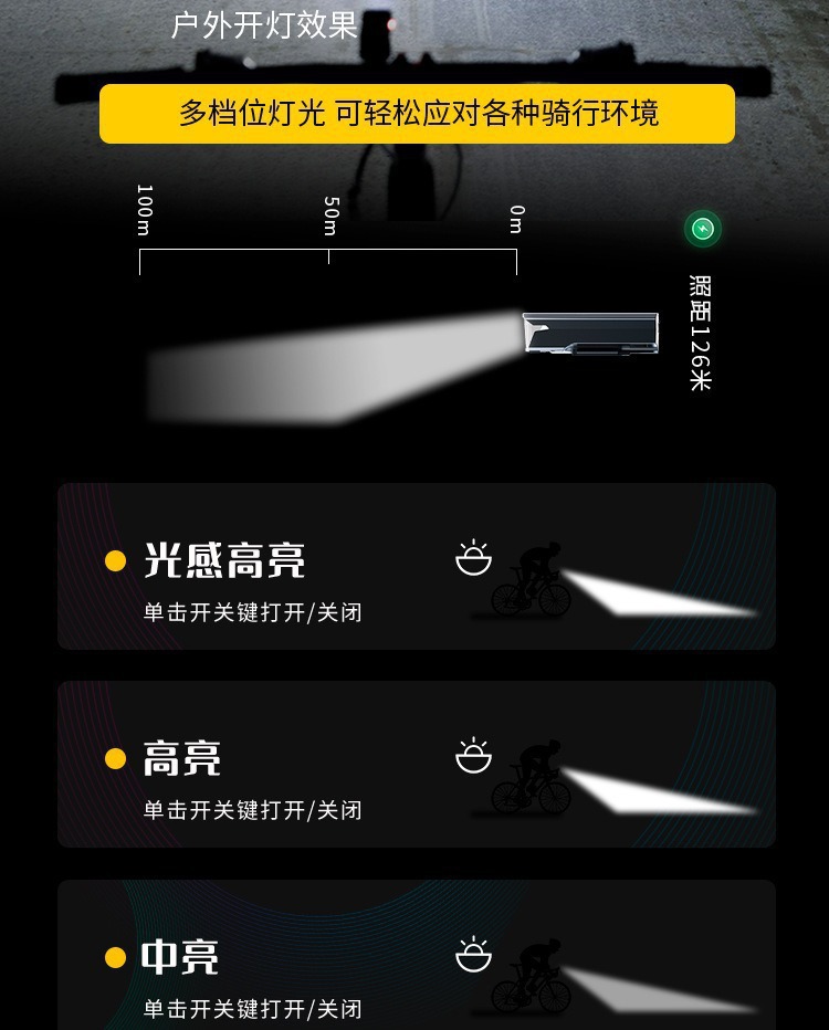 Bicycle light, bike light, cycling light, TYPE-C charging digital display, high-brightness road bike sensor night riding lighting pic 7