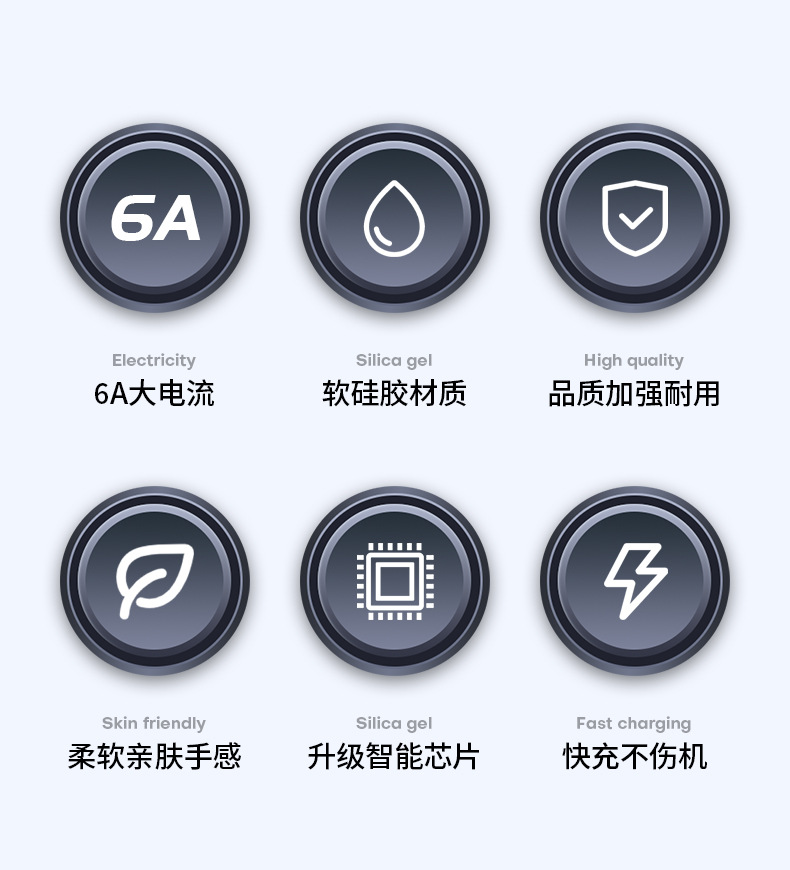 锌合金6A超级快充Type-C数据线加粗极客线适用华为安卓苹果充电线详情4
