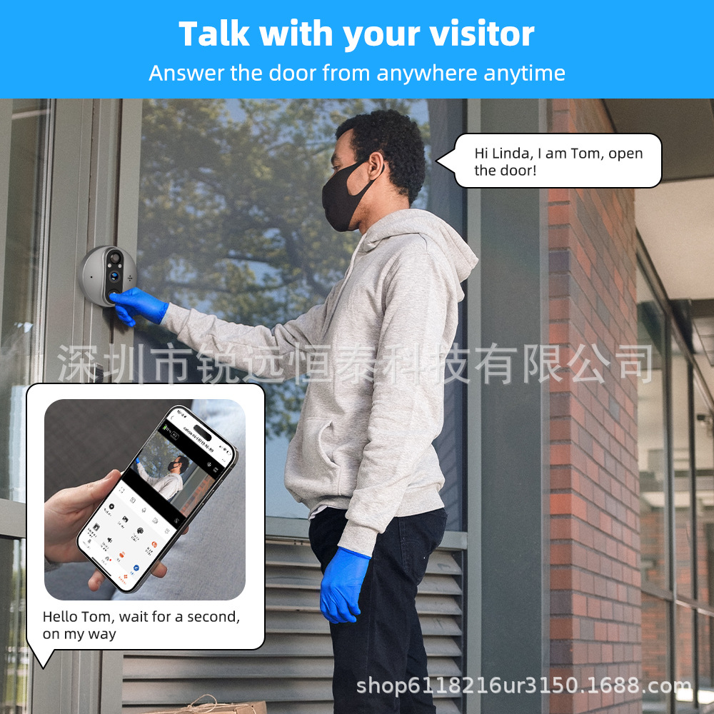 Tuya Smart Wireless WiFi cat-eye Video Doorbell, 3 million two-way intercom, high-definition monitoring TYPE-C interface pic 4