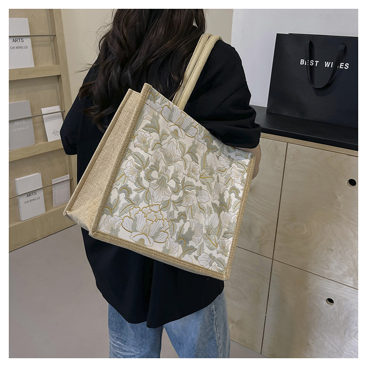 韩版文艺女包新款潮高颜值大容量棉麻时尚上班通勤手提袋便当包包详情23