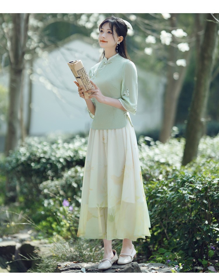 国潮国潮民国风夏季女修身旗袍上衣薄款汉元素汉服套装文艺气质唐装茶艺服国潮详情25