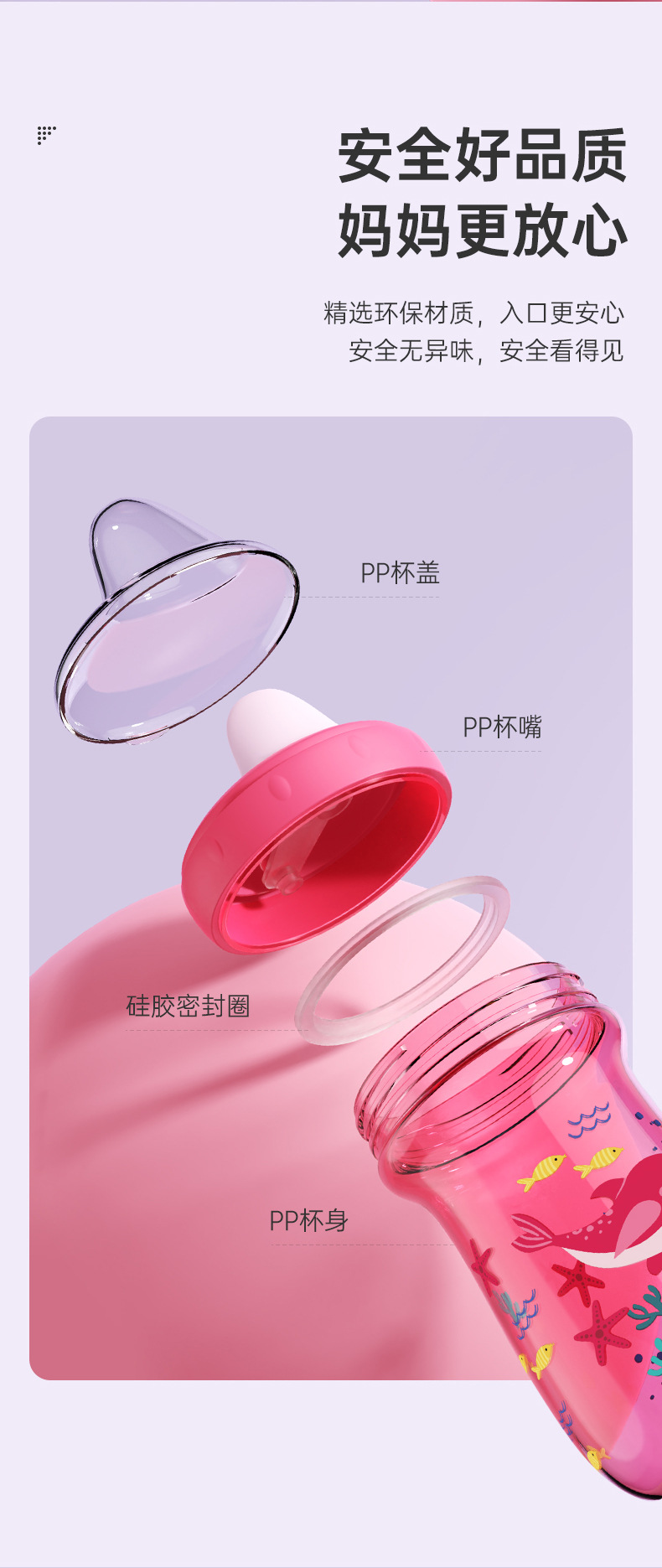 婴幼儿学饮杯PP大容量水杯 宝宝喝水便携水杯防摔鸭嘴杯直饮水杯详情9