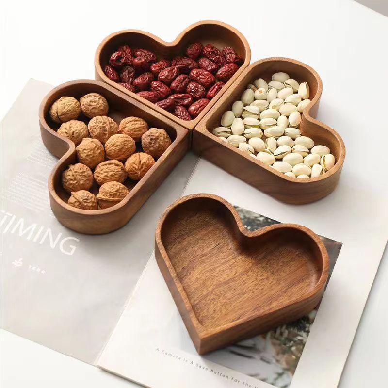 Candy solid wood trays, stackable dried fruit boxes, nut trays, creative walnut wood trays, heart-shaped candy boxes, solid wood pic 6