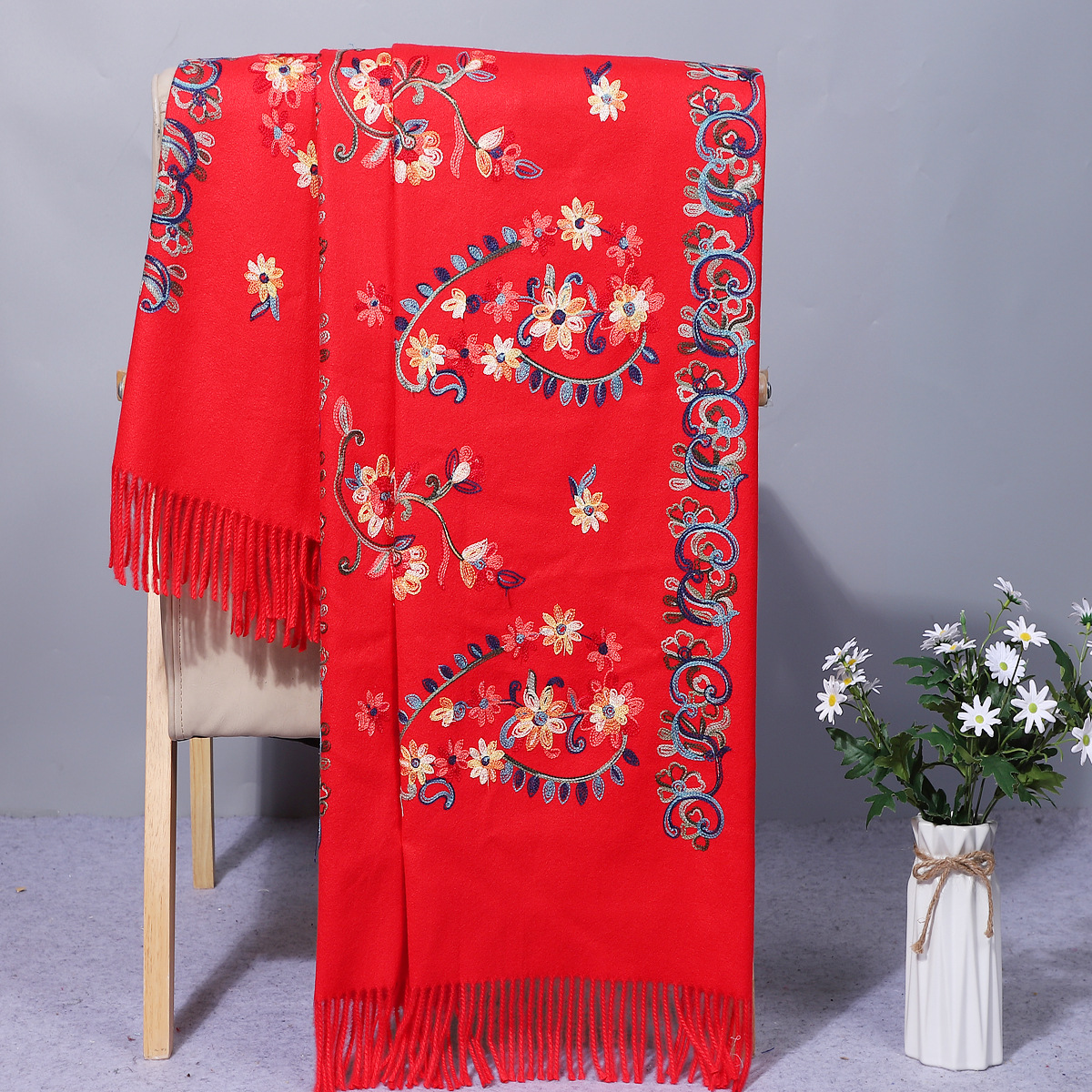 Yunnan Chinese style embroidery scarf for women autumn and winter, ethnic style cashmere Suzhou embroidery thickened warm shawl, dual-purpose pic 21