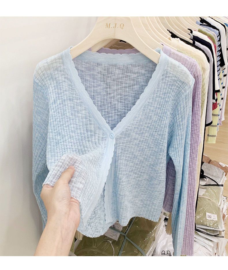 针织冰丝开衫长袖夏季黑色春秋薄款外搭短款空调衫披肩上衣女详情14