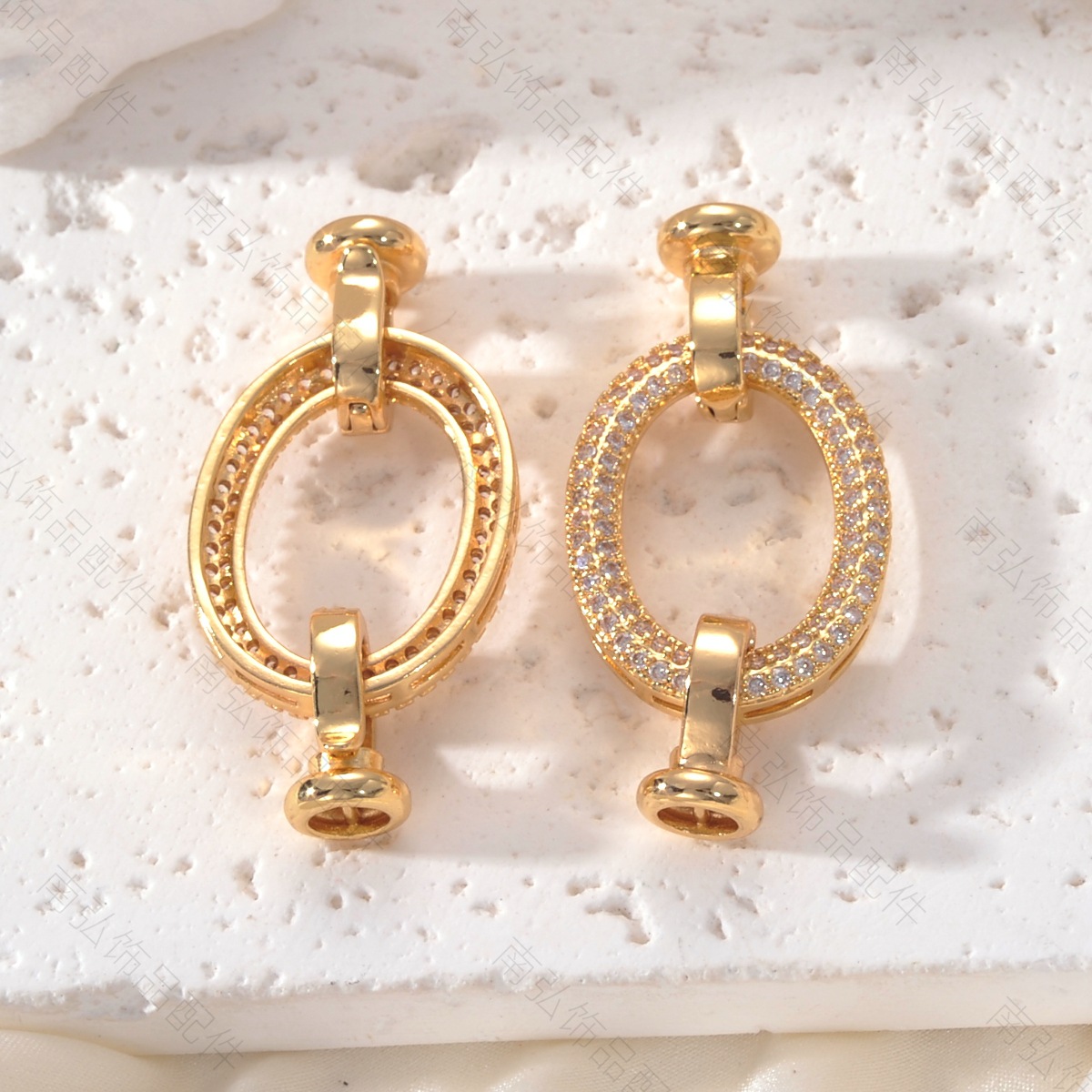 Copper-plated 18k gold color-preserving pearl necklace with zirconium ring-shaped letter clasp sweater chain DIY jewelry accessory pic 8