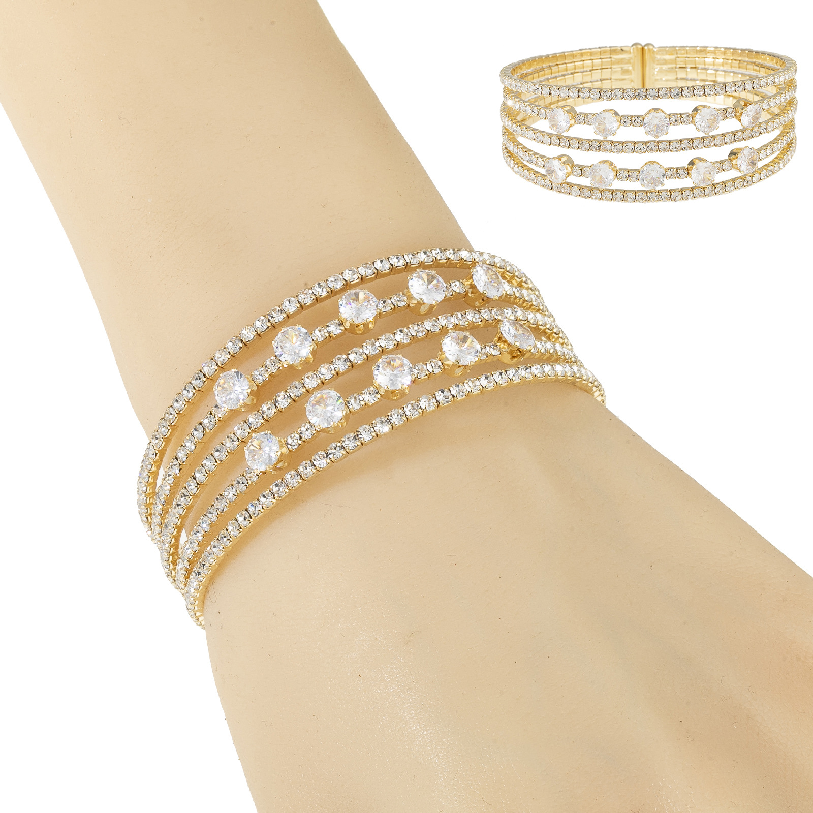 European and American cross-border fashion versatile bracelet, multi-row zircon opening adjustable bracelet, personalized elastic rhindiamond 5-layer jewelry manufacturer wholesale supply pic 6