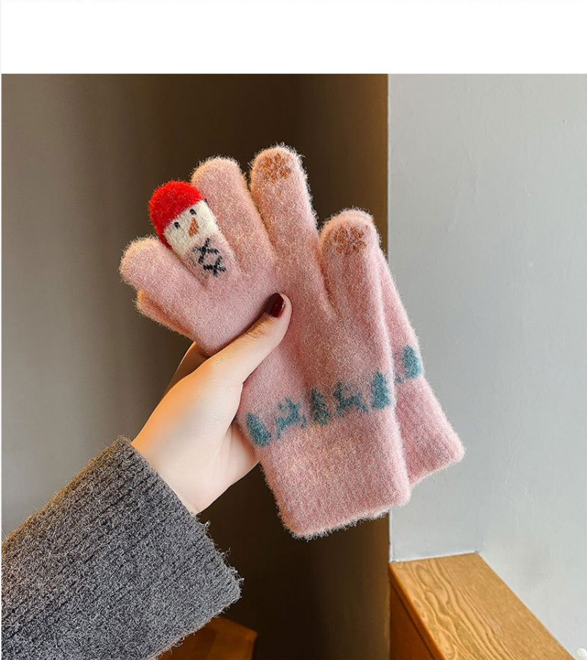 毛线手套女冬季可爱雪人针织可触屏加厚保暖骑行车五指冬天防寒棉详情13