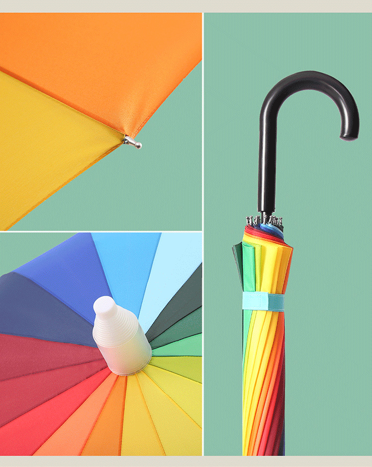 24骨雨伞彩虹直杆长柄伞大号超大抗风双人暴雨商务配色logo大伞详情17