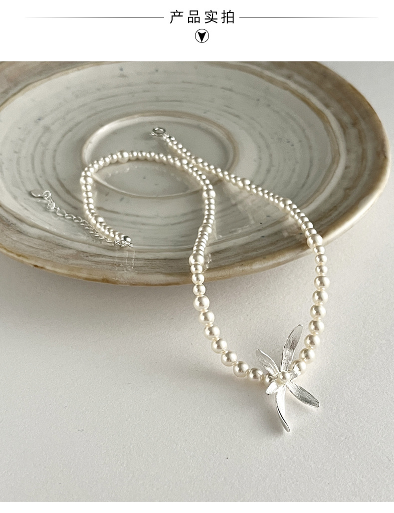 925 sterling silver Shijia Pearl Orchid Necklace for women, simple chocker, elegant and high-end, short necklace 7131A pic 13