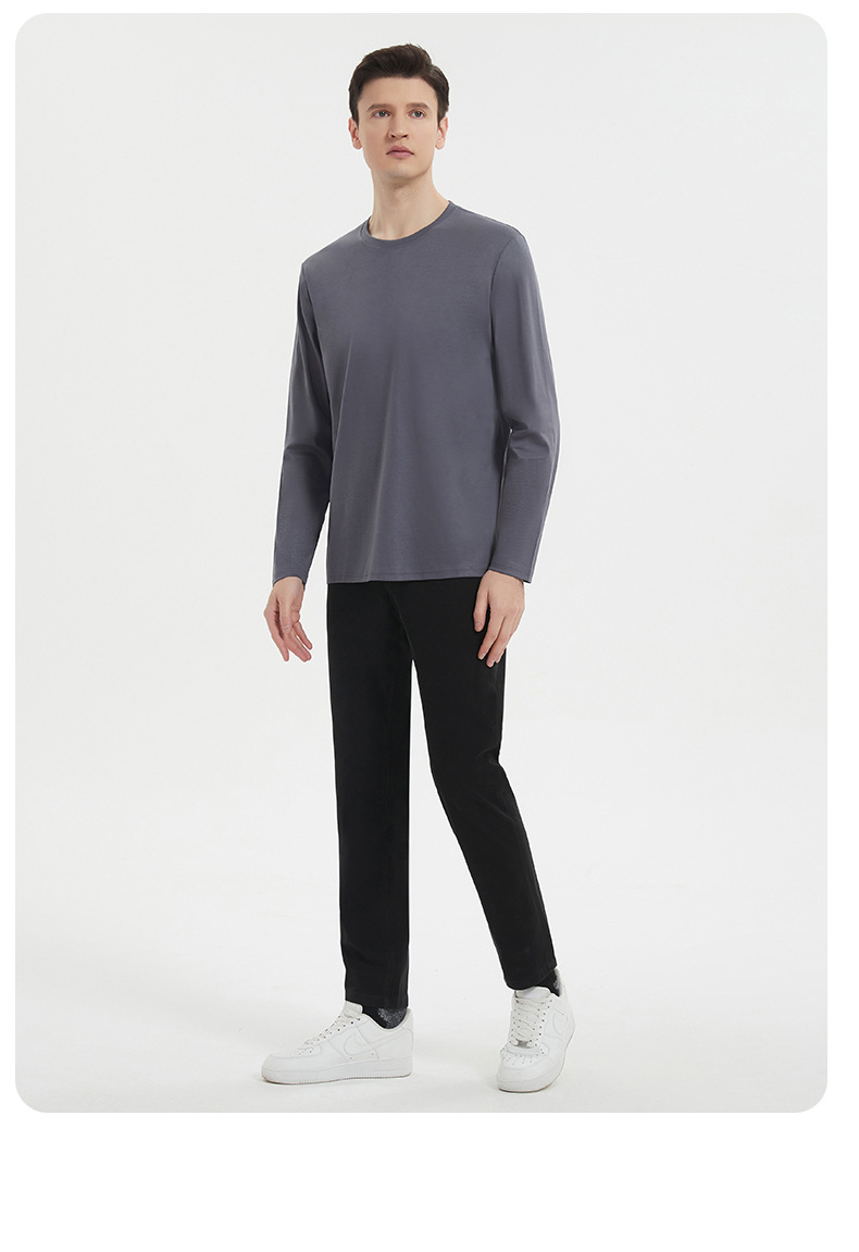 190g重纯棉棉男士春秋款纯色长袖t恤男士宽松打底衫休闲上衣服详情29