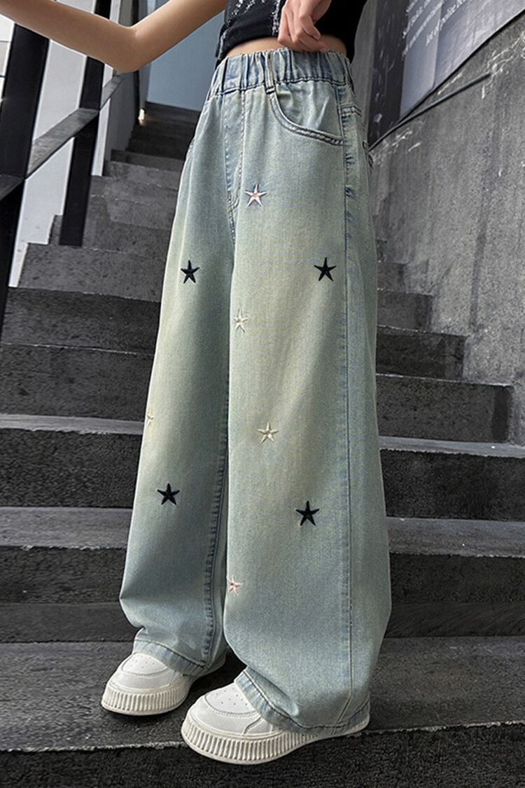 女童牛仔裤子春秋新款网红中大童宽松女孩单裤春秋夏季直筒阔腿裤详情3