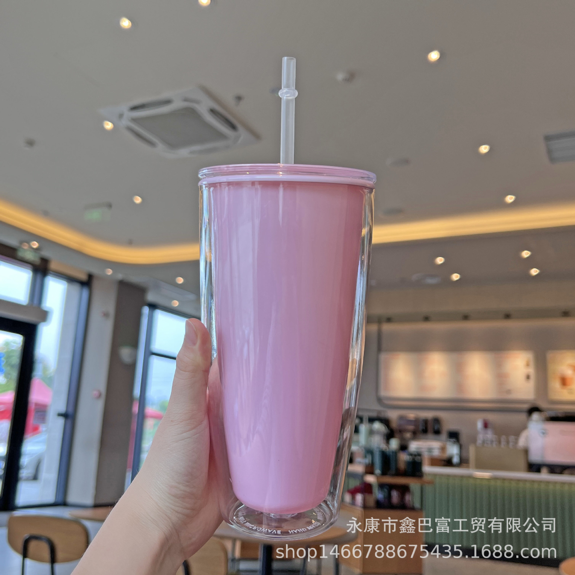 跨境新款网红高颜值水杯批发双层塑料杯便携情侣吸管杯创意女王杯详情19