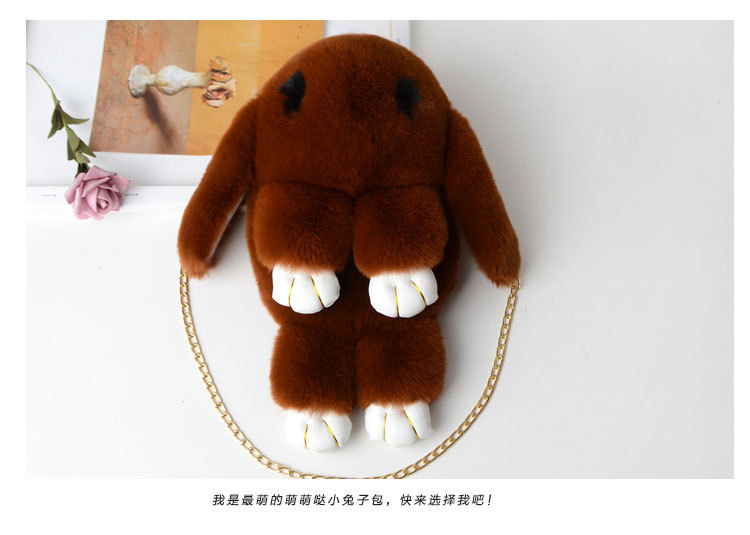 A plush chain rabbit bag for women, a single-shoulder crossbody bag imitating rex rabbit fur, a plush single-shoulder bag pic 25