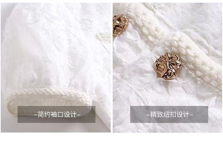 小香风圆领雪纺短袖衬衫女2025夏新款高级感蕾丝气质修身短款上衣详情14