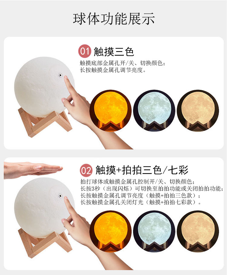 跨境月球灯USB充电小夜灯星球灯七彩触摸LED床头台灯创意生日礼物详情10