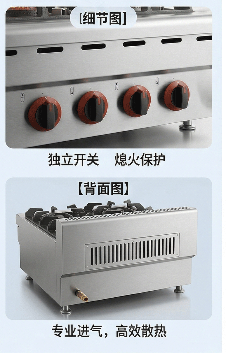 Kaiping commercial desktop gas four-head rice cooker, clay pot for cooking porridge 煲仔饭 gas stove, wok stove, kitchen equipment pic 4