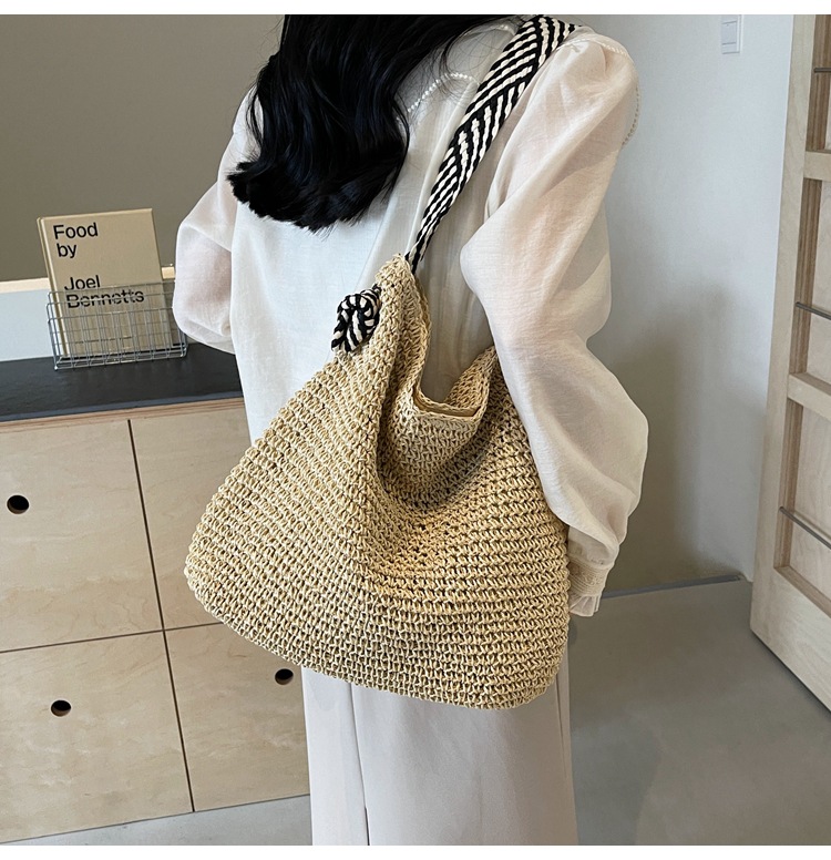 Summer high-capacity straw woven bag for women, 2024 new style seaside and beach vacation single-shoulder bag, commuter tote bucket bag pic 19