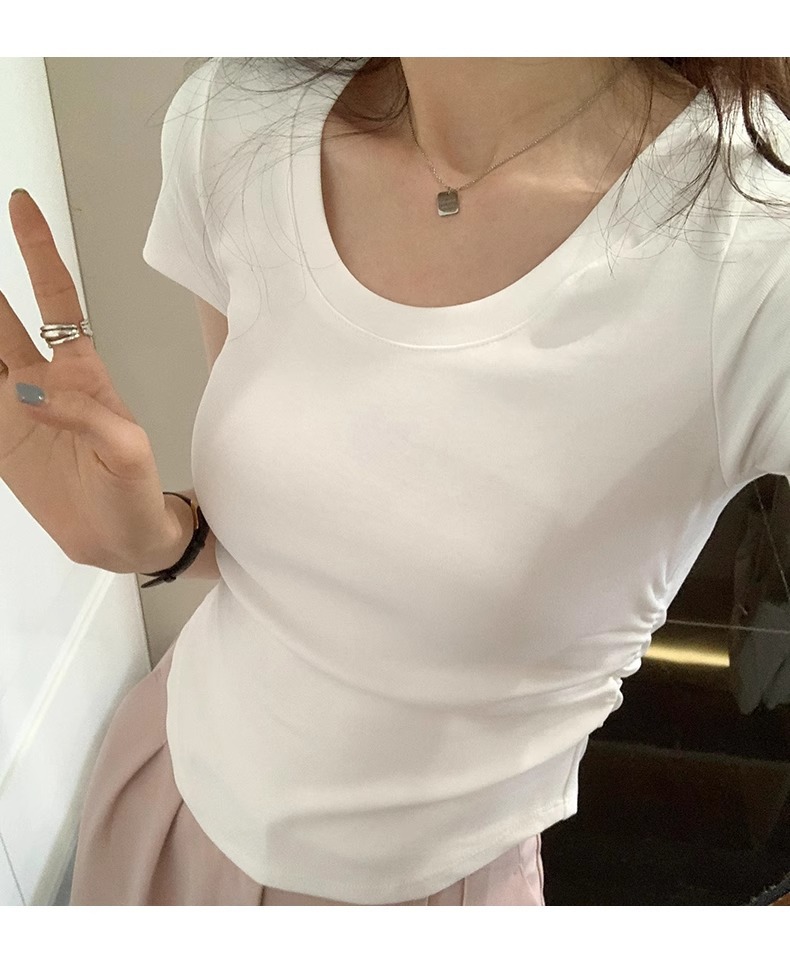 辣妹正肩紧身短袖T恤女 2025夏季新款直播显身材 茶艺风格低领紫色上衣 女式T恤青春时尚潮流详情16