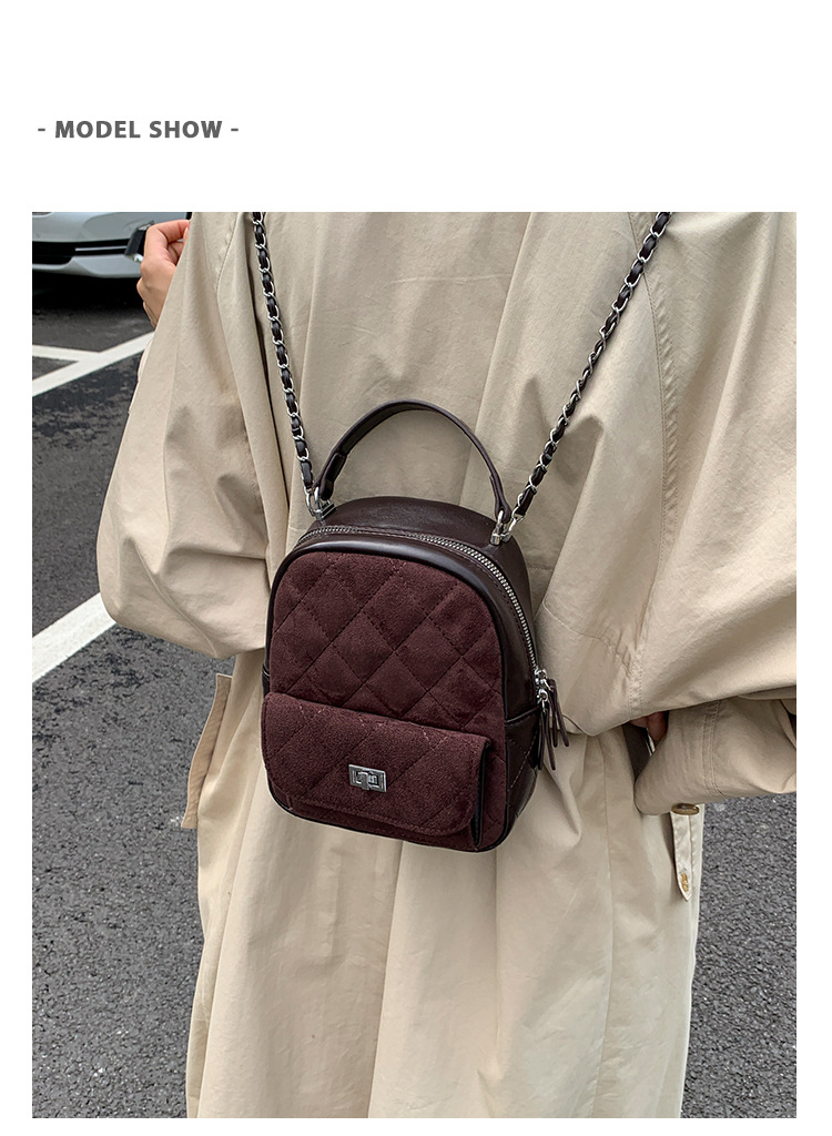 时尚小香风菱格链条女包新款绒面双肩包小众百搭手提包儒雅休闲包详情9