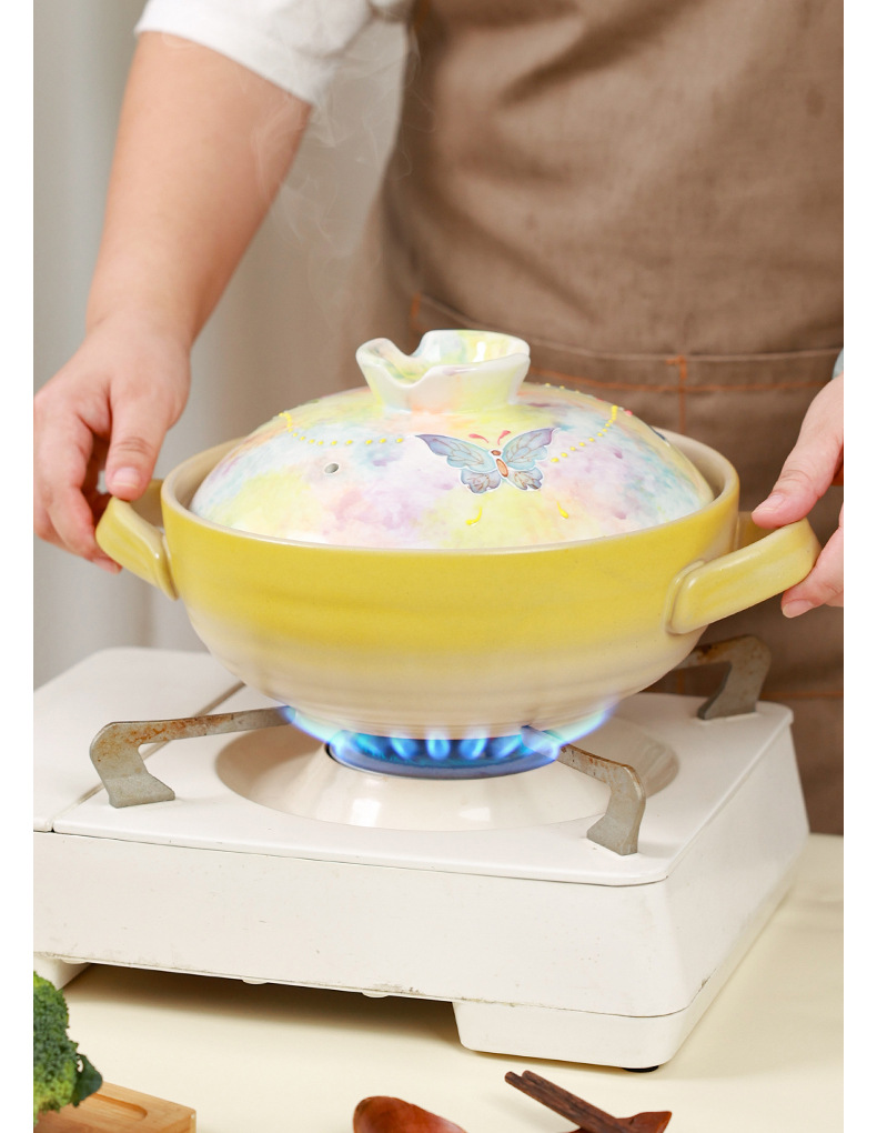 Tao Bao Wang hand-painted pile color clay pot, high-temperature resistant ceramic soup pot, household soup stewing ceramic pot with underglaze color relief pic 11