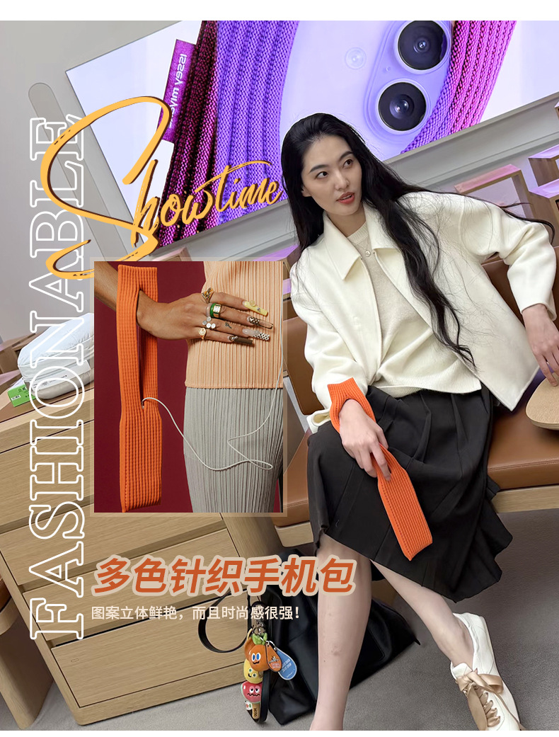 爆款包包女2025新款时尚手工针织腋下包小众单肩包上课毛线手机包详情5