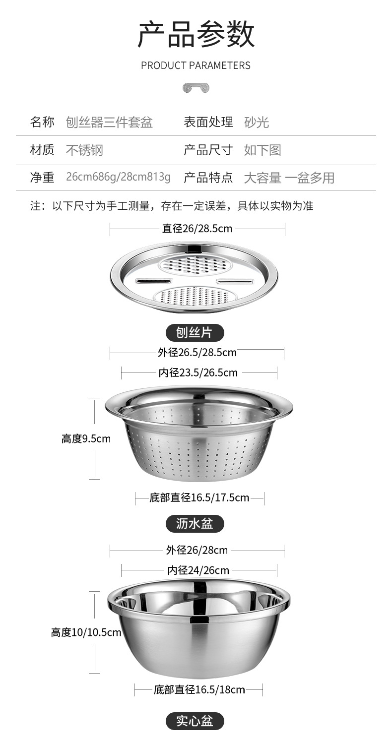 不锈钢刨丝器沥水盆 多功能洗米碗 刨丝盆创意厨房刨丝盆详情11