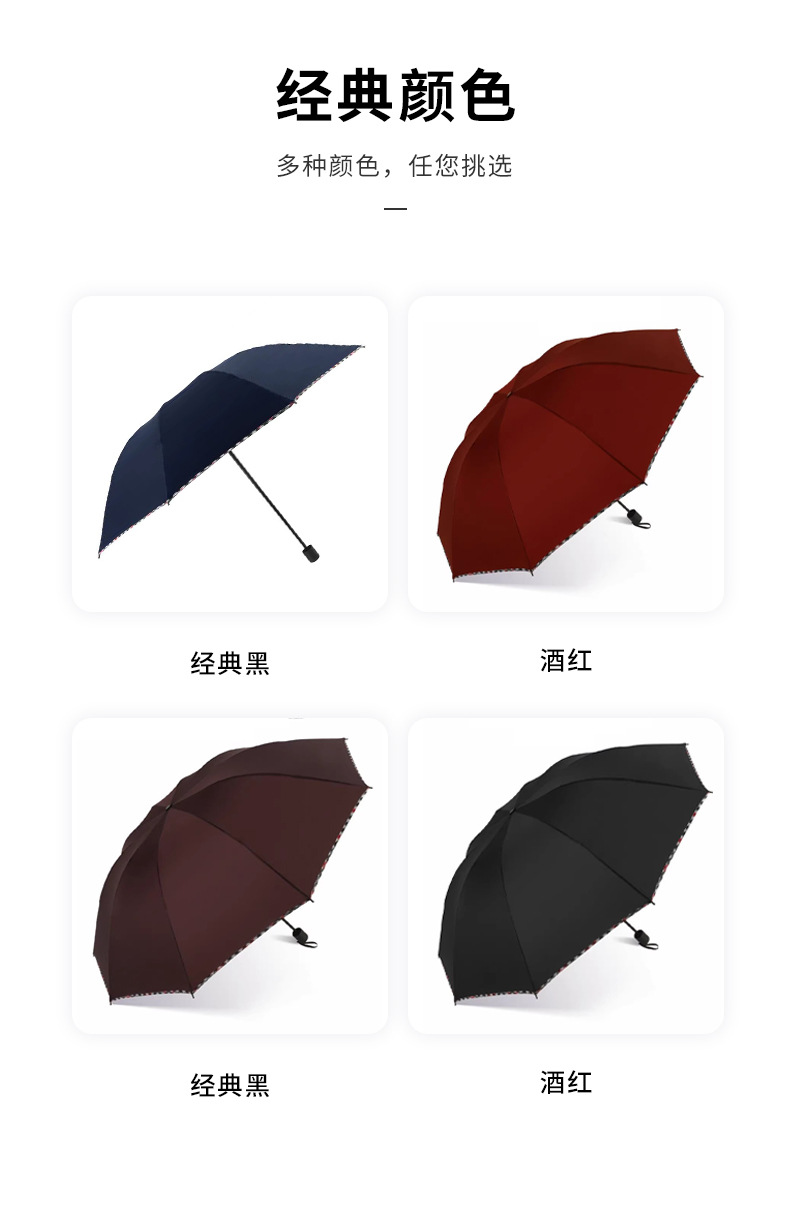 三折10骨商务包边晴雨伞黑胶防晒太阳伞厂家批发广告伞可印logo10详情5