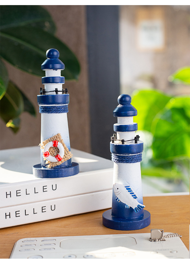 地中海风格木质海洋13cm小灯塔摆件装饰 创意礼品工艺品 拍摄道具详情4