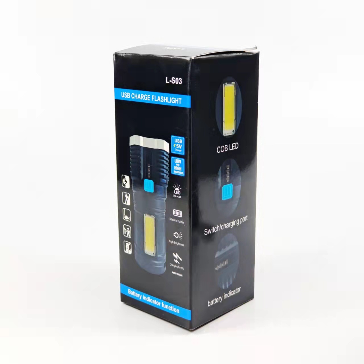 Wholesale of multi-functional outdoor LED high-intensity flashlight with battery level display, USB charging, COB side light flashlight pic 17