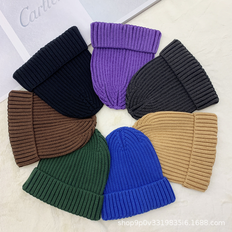 New solid-color, versatile woolen cap for autumn and winter, a fashionable cold cap for European and American export, warm, high-quality, rolled-up, trendy knitted cap pic 12