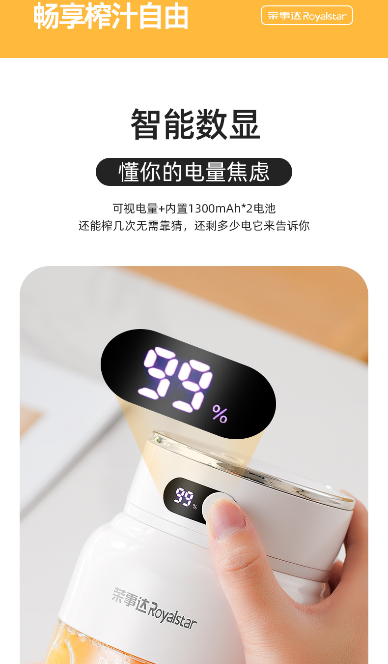 荣事达榨汁机小型便携式榨汁杯家用电动果汁杯新款大容量吨吨杯详情3