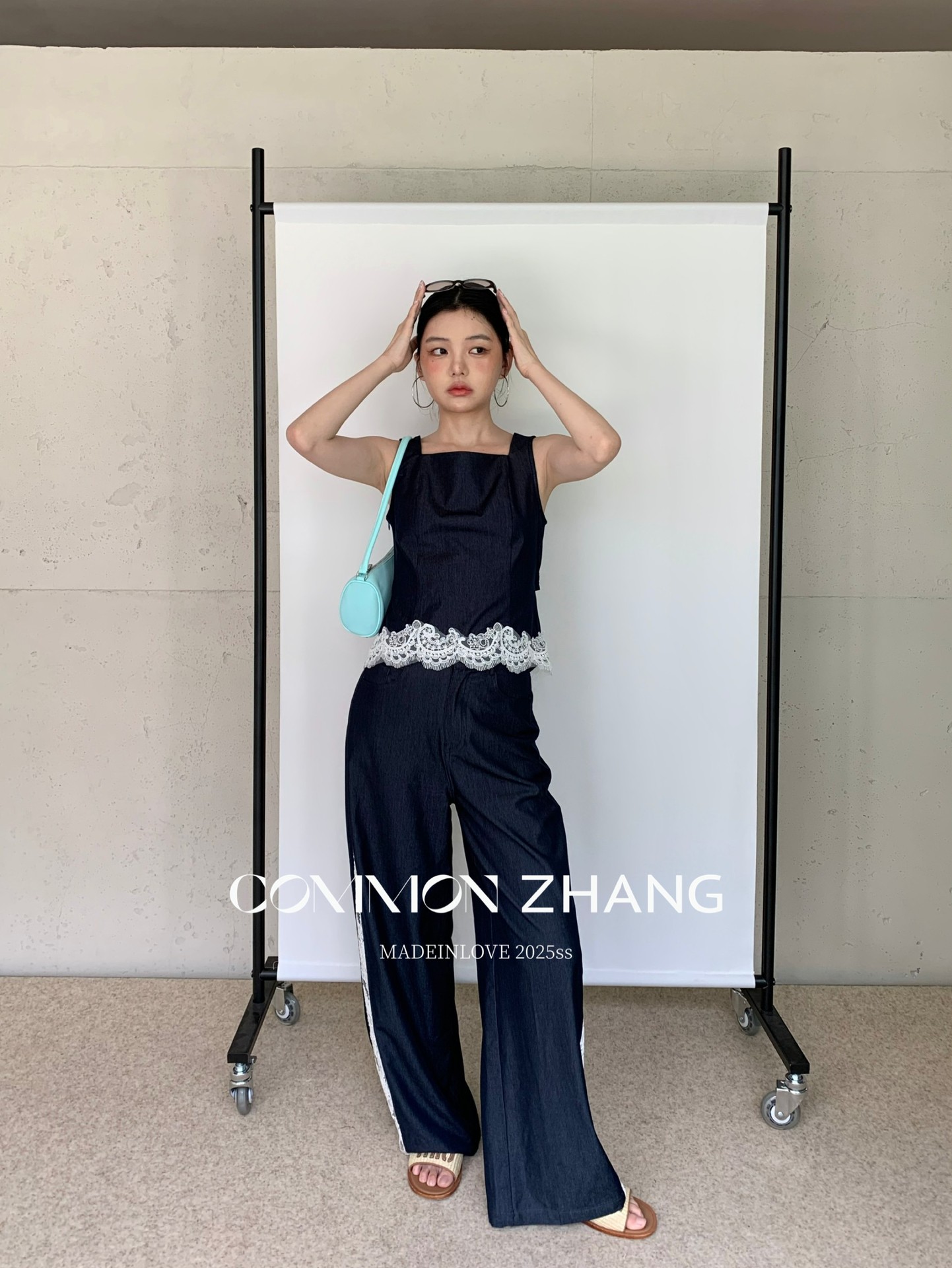 CZ ZHANG Summer French niche lace patchwork with cutout texture, low-waisted wide-leg drape casual pants B24032 pic 8