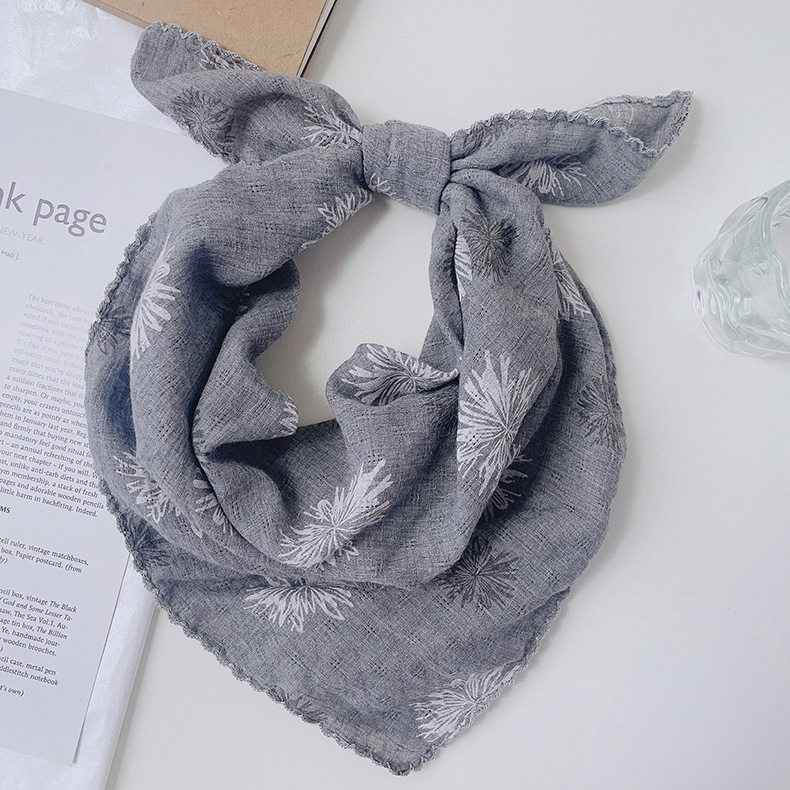 Japanese-style breathable cotton and linen small square scarf for women, 60x60cm, forest girl neck protection small scarf, sun protection travel photo headscarf pic 12