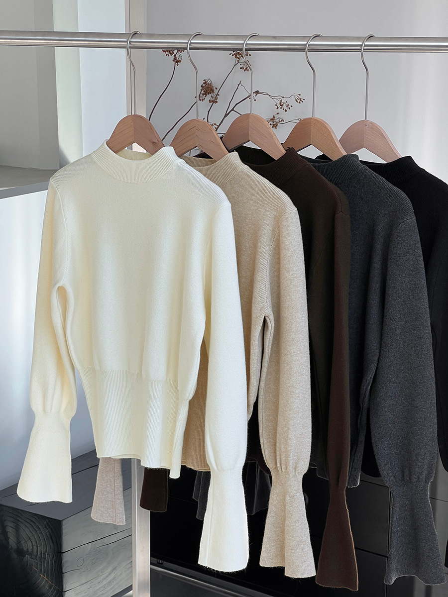 Jiangzuo [Winter Daylight] Korean-style semi-high neck flared sleeve knitted sweater for women to slim their waisted waist in winter 3012 pic 44