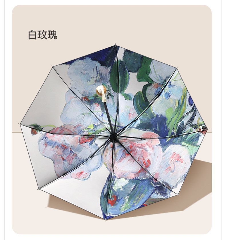 三折黑胶双层伞双面花伞防晒防紫外线遮阳伞太阳伞女油画伞晴雨伞详情10