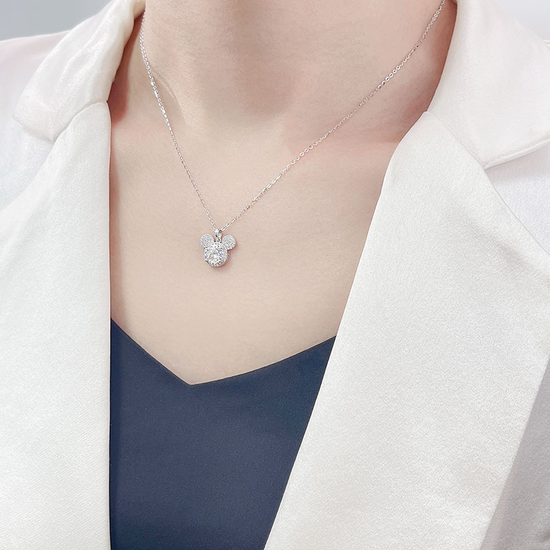 Wholesale one-carat moissanite sterling silver necklace, sterling silver jewelry, jewelry and accessories, necklace, versatile for women, Mickey pendant pic 13