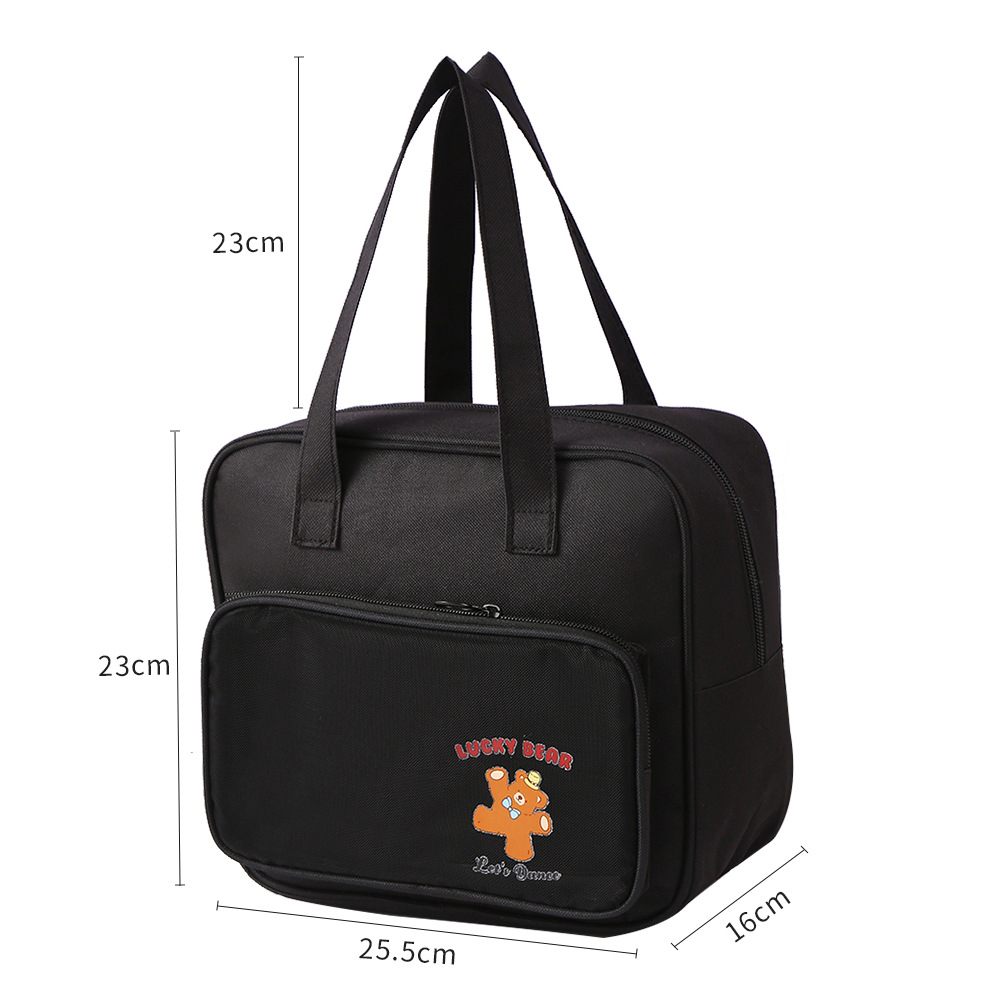 Light-colored cartoon bear printed student tutorial file bag, junior high school study handbag, tutorial Oxford cloth zipper bag pic 4