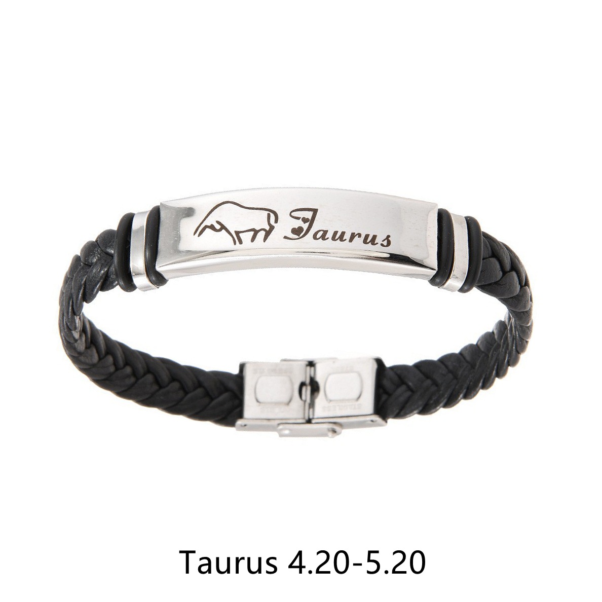 TEMU European and American cross-border personalized 12 zodiac leather woven stainless steel bracelet, elegant black accessory bracelet pic 12